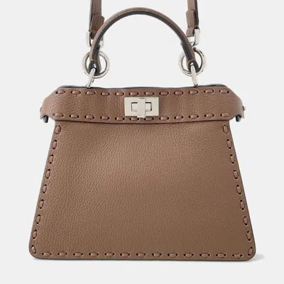 Pre-owned Fendi Peekaboo Selleria I See You Brown Leather Size Petit