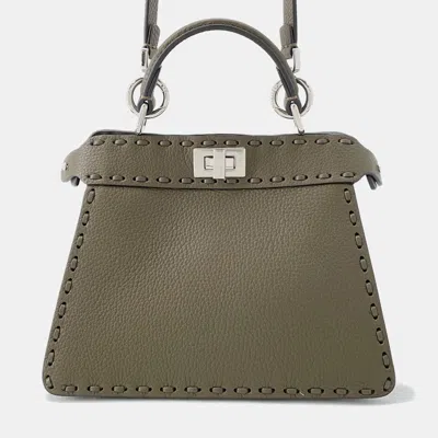 Pre-owned Fendi Peekaboo Selleria I See You Khaki Leather Size Petit In Green