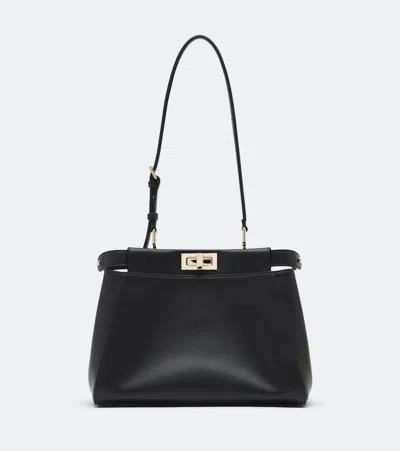 Fendi Peekaboo Small Leather Tote Bag In Black