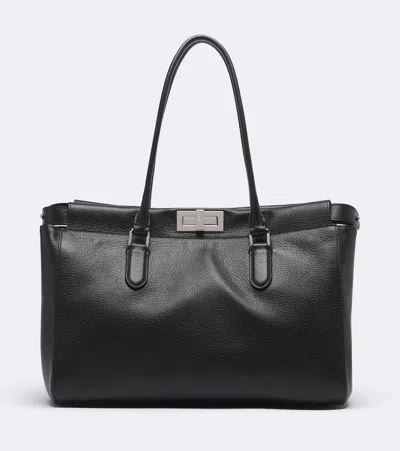 Fendi Peekaboo Small Leather Tote Bag In Black