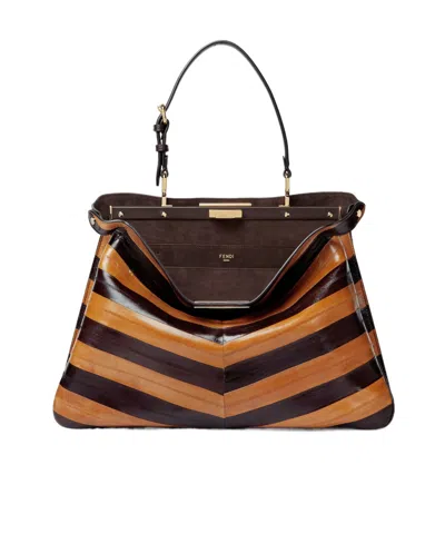 Fendi Peekaboo Soft Large Two-tone Inlaid Hagfish Leather Bag