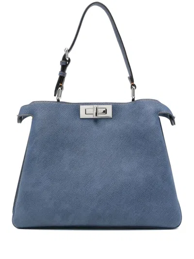 Fendi Peekaboo Soft Medium Bag In Blue Denim-effect Leather