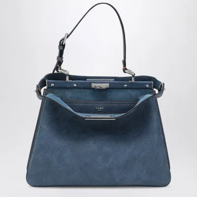 Fendi Peekaboo Soft Medium Bag In Blue Denim-effect Leather Women