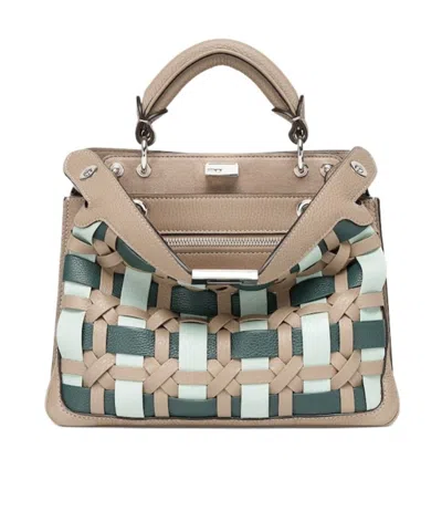 Fendi Peekaboo Soft Small Multicolour Interlaced Leather Bag In Nude