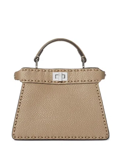 Fendi Peekaboo Stitched Top Handle Shoulder Bag In Neutral