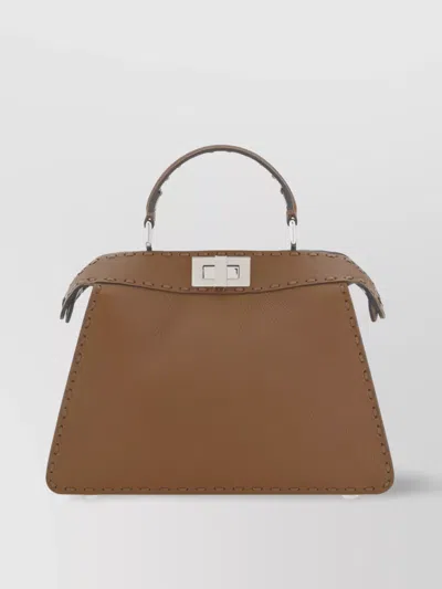 Fendi Peekaboo Structured Shoulder Bag In Brown