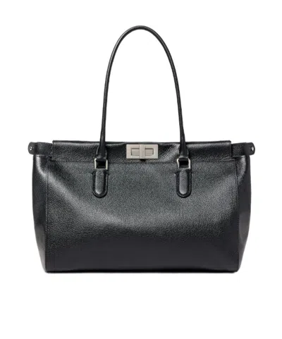 Fendi Small Peekaboo Grain-leather Tote Bag In Black