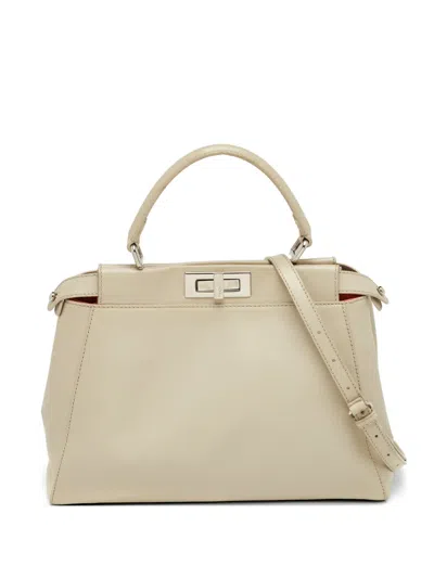 Pre-owned Fendi Peekaboo Turn-lock Handbag In Neutral