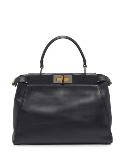Pre-owned Fendi Peekaboo Twist-lock Tote Bag In Black