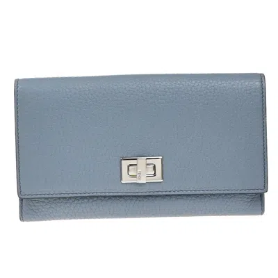 Pre-owned Fendi Peekaboo Wallet Leather Blue Leather Wallets Accessory ()