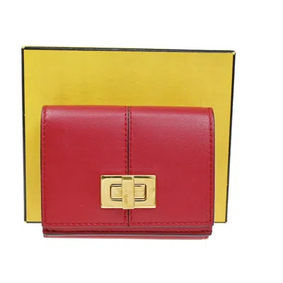 Pre-owned Fendi Peekaboo Wallet Leather Red Leather Wallets Accessory ()