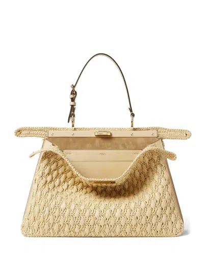 Fendi Peekaboo Woven-pattern Tote Bag In Neutral