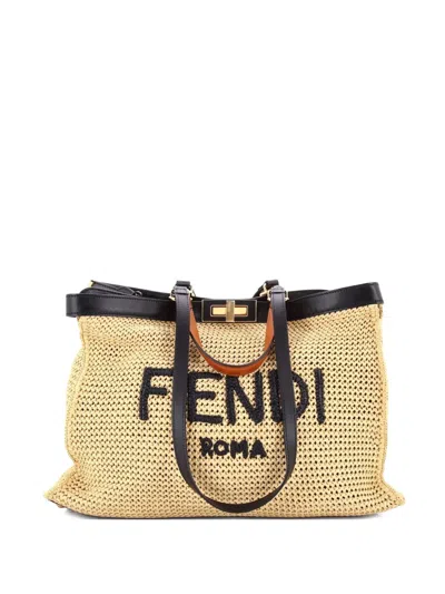 Pre-owned Fendi Peekaboo X- Raffia Medium Tote Bag In Neutral