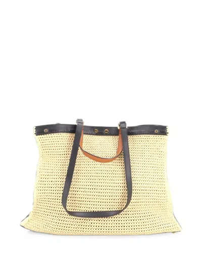 Pre-owned Fendi Peekaboo X- Raffia Medium Tote Bag In Neutrals