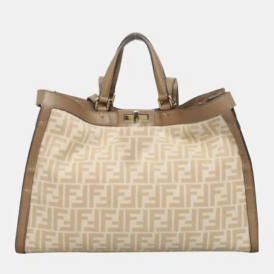 Pre-owned Fendi Peekaboo X-tote Ff Wool Shoulder Bag In Brown