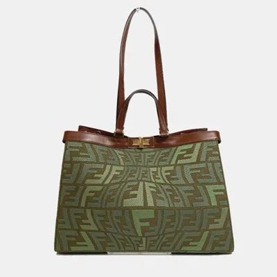 Pre-owned Fendi Peekaboo X Tote Shoulder Bag Cotton Green