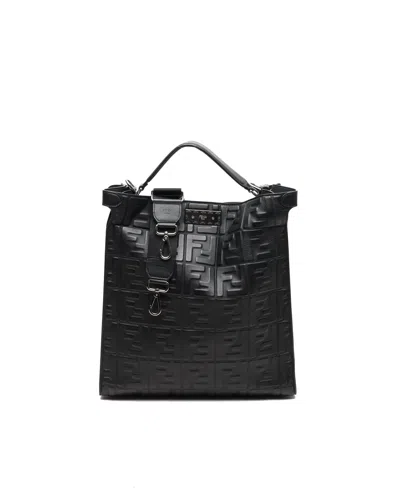 Pre-owned Fendi Peekaboo X-lite Tote Bag In Black