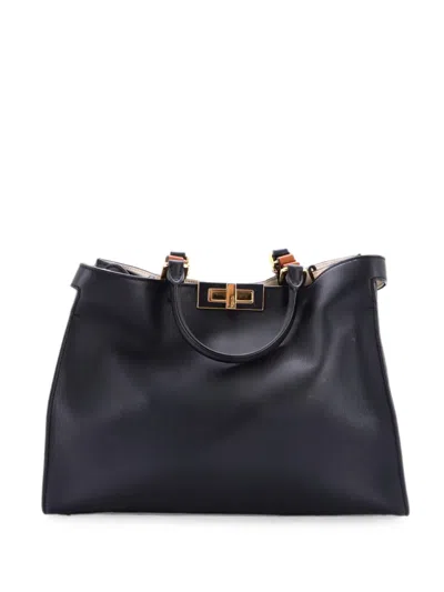Pre-owned Fendi Peekaboo X-tote Leather Small Shoulder Bag In Black