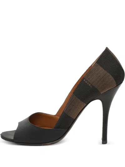 Pre-owned Fendi Peep-toe Heeled Pumps In Black