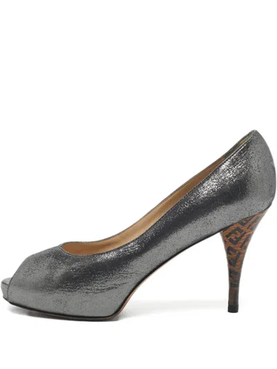 Pre-owned Fendi Peep-toe Pumps In Gray