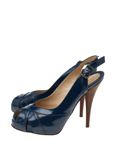 Pre-owned Fendi Peep-toe Slingback Sandals In Blue