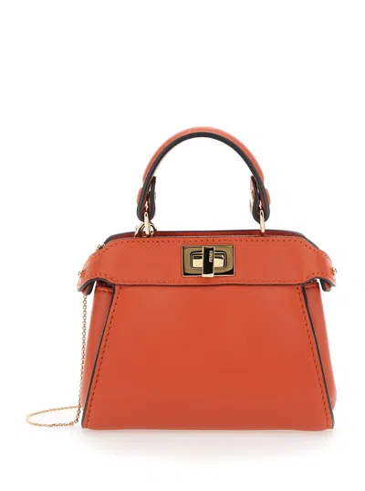 Fendi 'pekaboo' Orange Mini Bag With Removable Handle And Chain Shoulder Strap In Leather Woman