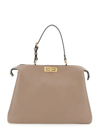 Fendi 'pekaboo Soft Large' Grey Handbag With Twist Lock In Leather Woman In Multi