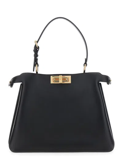 Fendi 'pekaboo Soft Medium' Black Handbag With Twist Lock In Leather Woman In Multi