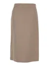 Fendi Women Beige Pencil Skirt With Rear Logo Lettering Embroidery And Side Slit In Linen Woman In Multicolor