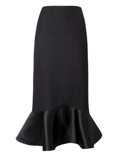 Fendi High-waist Tailored Midi Skirt In Grain Poudre Wool With Plum-effect Hem In Black