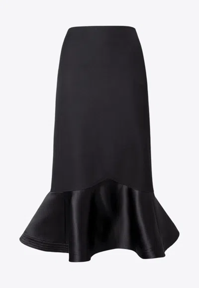 Fendi Peplum Wool And Silk Midi Skirt In Black