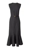 Fendi Peplum Wool-mohair Midi Dress In Black