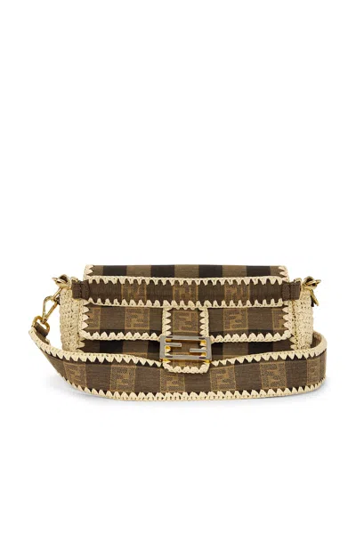 Pre-owned Fendi Pequin Baguette Shoulder Bag In Brown