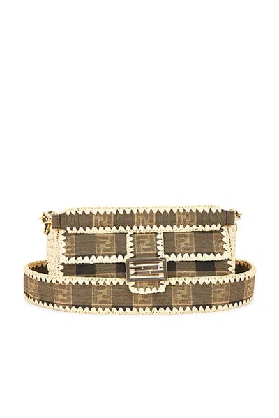 Pre-owned Fendi Pequin Baguette Shoulder Bag In Sand