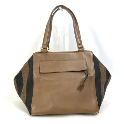 Pre-owned Fendi Pequin Black Brown Canvas Leather Suede Handbag Shoulder Bag () In Multi