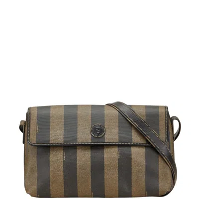Pre-owned Fendi Pequin Black Brown Pvc Leather Shoulder Bag () In Multi