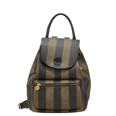 Pre-owned Fendi Pequin Black Khaki Pvc Leather Backpack () In Multi
