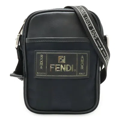 Pre-owned Fendi Pequin Black Nylon Leather Pochette Shoulder Bag ()