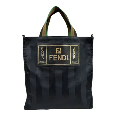 Pre-owned Fendi Pequin Black Nylon Tote Bag ()
