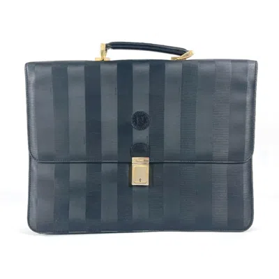Pre-owned Fendi Pequin Black Pvc Leather Briefcase Handbag Tote Bag ()