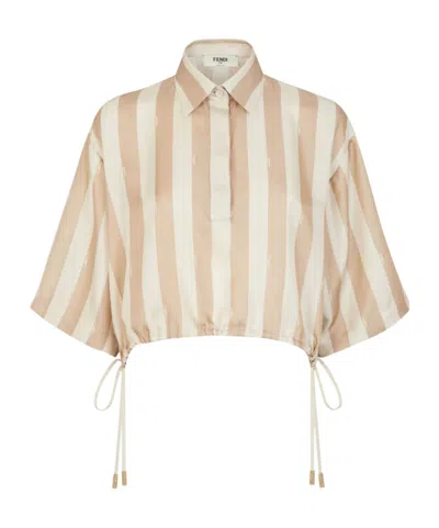 FENDI FENDI STRIPED DRAWSTRING HEM CROPPED SHIRT