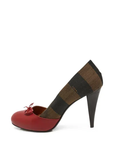 Pre-owned Fendi Pequin Bow Pumps In Red