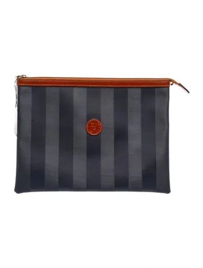 Pre-owned Fendi Pequin Clutch Bag Vintage In Gray