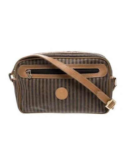 Pre-owned Fendi Pequin Crossbody Bag Vintage In Brown