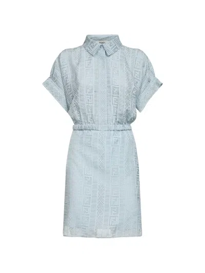 Fendi Pequin Ff Burnout Dress In Blue