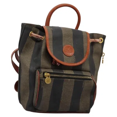 Pre-owned Fendi Pequin Front Pocket Backpack Coated Canvas Brown Canvas Backpack Bag ()