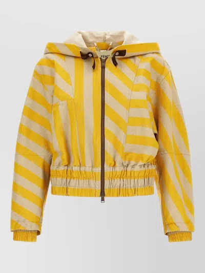 Fendi Pequin Hooded Jacket Long Sleeves Stripes In Yellow