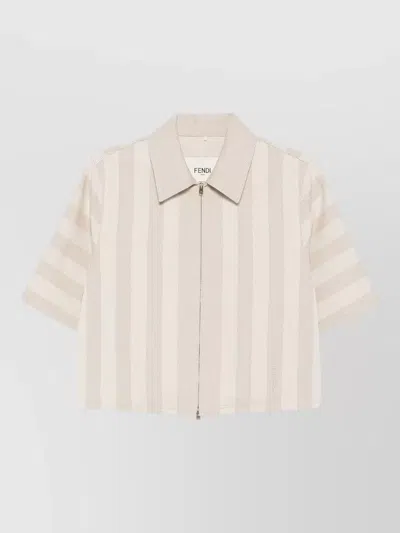 Fendi Pequin Jacquard Drill Cropped Jacket Shirt In Neutral