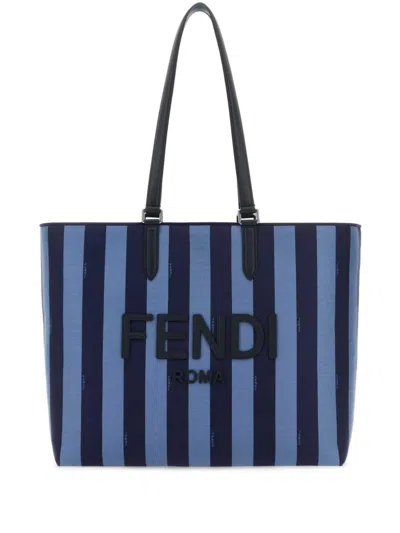 Fendi Pequin Jacquard Tote Bag In Blue