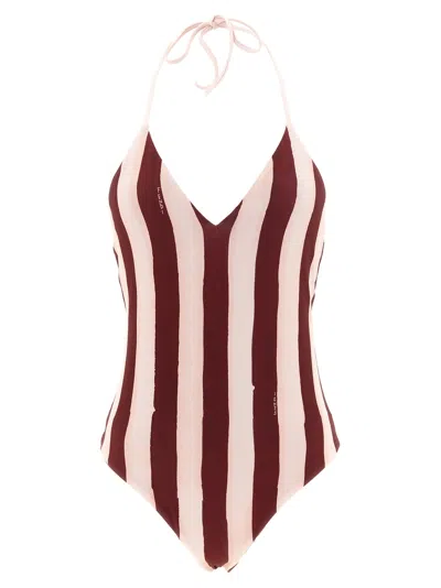 Fendi 'pequin' One-piece Swimsuit In Burgundy